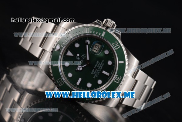 Rolex Submariner Clone Rolex 3135 Automatic Stainless Steel Case/Bracelet with Green Dial and Dot Markers - 1:1 Original (GF) - Click Image to Close